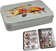 Double-Sided Metal Fly Fishing Box with Trout Fly Print, Flyfishing Hook Storage Organizer for Easy Organization, Durable Waterproof Fishing Accessory for Enthusiasts and Beginners Alike