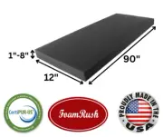 FoamRush 12" x 90" Charcoal High Density Upholstery Foam Cushion Medium Firm USA