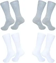 [Stylesindia] Men's Formal Dress Cotton Blend Solid Color Crew Full Length Lightweight Reusable Washable Casual Wear Business Regular Socks, 2 White, 2 Grey, 6-9