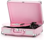 Vinyl Record Player Bluetooth 3-Speed Portable Vintage Suitcase with Built-in Speakers, RCA Line Out AUX in Headphone Jack Vintage Turntable,Pink
