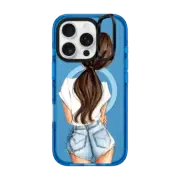 iPhone 16 Pro Impact Ring Stand Case MagSafe Compatible Solitude Brunette (Girl in Jean Shorts Fashion Illustration Case)