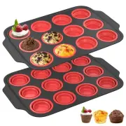 [2 Pack] Silicone Muffin Pan with Metal Frame, Cupcake Pans 12 Regular Size, ...