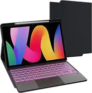 ROOFEI For Xiaomi Redmi Pad SE 11 Inch Case with Keyboard: 7-Colour Lighting, Smart Touchpad, Removable Keyboard Case with Pen Holder for Xiaomi Redmi Pad SE 11 Inch 2023, QWERTZ Layout Keyboard