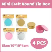 4 Pcs Mini Craft Round Tin Box Container Candle Coin Keyrings Jewelry Storage AU