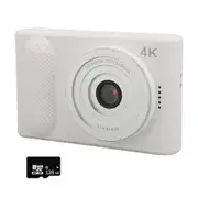 4K Digital Camera with 128G Memory Card, 48MP HD Micro SLR Camera with 16X Dightal Zoom for Travel Photography Vlogging, White