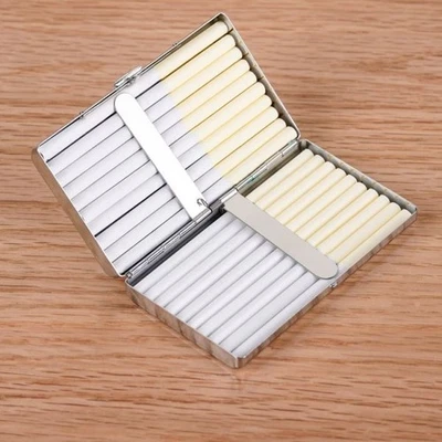 Black Leather Stainless Steel Smoking Cigarette Case Cigarette Box Hold 14-20pcs