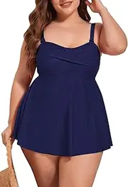 [Sovoyontee] Women Plus Size Tankini Swimsuit Two Piece Flowy Ruffle Bathing Suits Tummy Control Swimwear