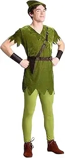 Adult Classic Peter Pan Costume with Hat, Shirt, Tights, Belt/Harness and Wrist Cuffs Medium