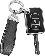 ontto TPU Car Key fob Cover Fit for Mitsubishi ASX Outlander Lancer EX Galant Pajero 2016 2017 Mirage Grandis Key case Shell Holder Bag Keychain Keyring 2 Buttons Black