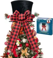Christmas Tree Topper, Large Black Tree Topper with Buffalo Plaid Bow Ribbon Orn