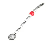 Straw Spoon Creative Durable Stainless Steel Multifunctional Drinking Ladle for Home-Red