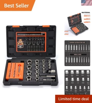 41-Piece Screw Extractor Set HSS Drill Bit Bolt Remover Kit Compact Carry Case