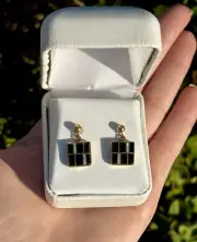 14KT Gold Opal Inlay Onyx Square Post Earrings