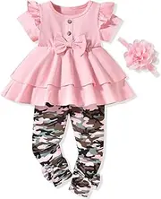 [HINTINA] Infant Toddler Girl Clothes Solid Color Top Floral Pants Spring Summer Outfits