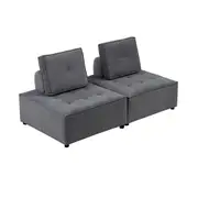 Foret 2pc Armless Seat Modular Extension Lounge Couch Velvet Sofa Dark Grey