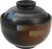 YARNOW Ceramic Miso Soup Bowl with Lid Traditional Style Stew Pot with Lid Small Steaming Cup for Home Kitchen Black