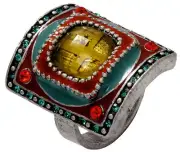 NEW PILGRIM SILVER PLATED RING TURQUOISE RED SWAROVSKI CRYSTALS ENAMEL CROSS RAR