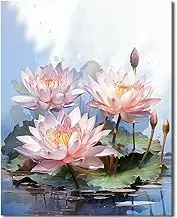 TFIAVSIN Paint by Number for Adult, Lotus Painting by Number Kits on Canvas, Water Lily DIY Oil Painting Color by Number, Flameless Paint by Numbers for Adults Craft Kits 16x20 Inch