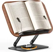 Adjustable Book Stand W/ 360° Rotating Base, Foldable Design, Elastic Clips for