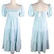 Abercrombie & Fitch Midi Dress XXS Blue Smocked Tiered New