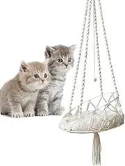 JIEBWCHA Cat Swing Hammock, Macrame Cat Hammock, Boho Swing Bed Hammock for House Cats, Hanging Cat Nests, Knitting Hanging Cat Nests Pet Swing Pet Bed