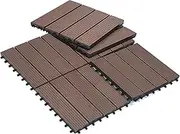 Sunnygalde 12"x12" Wood-Plastic Flooring Tiles 4-Slats Straight Pattern Interlocking Deck Tiles for Patio,Balcony, Porch, Backyard（6 PCS）