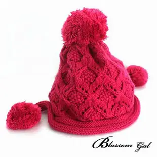 【Blossom Gal】麻花編織菱格雙層毛帽/毛球帽(桃)《泡泡生活》