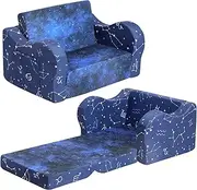 MOMCAYWEX Constellation Kids Sofa, 2-in-1 Kids Couch Fold Out, Convertible Sofa to Bed for Girls and Boys