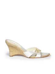 Blue Interlocking CC Raffia Wedge Sandals