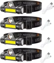 4x LED headlamp Flashlight for Outdoor Camping Cycling Fishing,Rechargeable USB