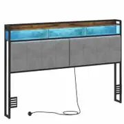 Advwin Queen Size Storage Headboard Upholstered with LED Light Charging Station Height Adjustable