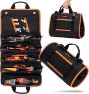 Roll Up Tool Bag Organizer, Heavy Duty for Men, Black-Orange