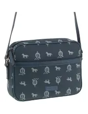 [PIERRE CARDIN] Canvas Print Leather Trim Square Cross-Body Bag in Sky Blue