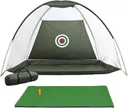 Everfit 3m Wide Golf Practice Net, 80 x 60cm Hitting Mat Set Chipping Nets Training Aid Target Practices Mats for Outdoor Indoor Garden, Portable Carry Bag Wear-Resistant Backing Dark Green