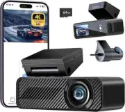 Dash Camera Front and Rear, 64GB SD Card, 4K+1080P for cars, Wi-Fi & App Control