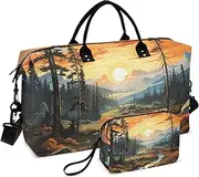 [YXYZRMY] Travel Duffel Bag Landscape Forest Sunset Gym Bag Sports Tote Bag with Multiple Interior Pockets Shoulder Weekender Bag for Women Men with Toiletry Bag 20.5”x 7.9”x 13.8, Multi-Colored, one