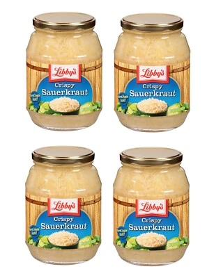 Crispy Sauerkraut Barrel Aged Taste 4 Glass Jars NT.WT 32 oz ( 2LB) 907g. each