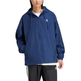 【adidas 愛迪達】外套 Trefoil Windbreaker 男款 藍 白 防風 連帽外套 抽繩 風衣 夾克 愛迪達(IR9858)