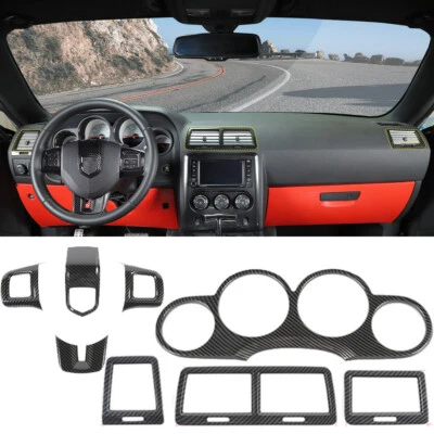 Carbon Steering Instrument Dash AC Vent Cover Trims for Dodge Challenger 2009-14