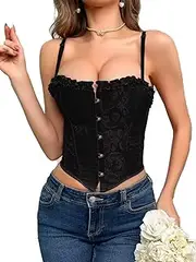 [Vikodah] Womens Bustier & Corset Black Lace Boned Top - Retro Palace Mesh Tops Fit Crop Waist Bodyshaper Vintage Lingerie