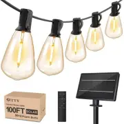 Solar String Lights Outdoor Waterproof 100ft with Remote and 52 Edison Bulb,D...