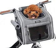 Dog Bicycle Basket, Expandable Soft Pet Carrier Backpack with 4 Open Doors, 4 Mesh Windows for Small Dog Cat Puppies Grey