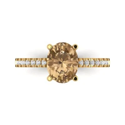 2.21Ct Oval Cut Champagne Gemstone Solid Gold Engagement Promise Statement Ring