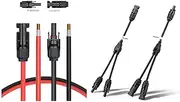 BougeRV 20Ft 10AWG Solar Extension Cable and 1 Pair of Solar Y Branch Parallel Connectors, Included Extra Free Pair of Connectors, 20Ft Solar Extension Cable Connector Kit Made of Pure Copper