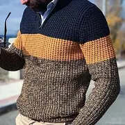 Men's Pullover Sweater Jumper Dress Sweater Knit Sweater Ribbed Knit Regular Knitted Color Block Quarter Zip Fashion Basic Daily Wear Date Clothing Apparel Fal