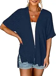 [MEROKEETY] Womens 2023 Summer Lightweight Cardigan Short Sleeve Open Front Casual Loose Cover Ups