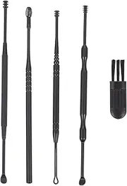 DEARMAMY 1Set Stainless Steel Ear Wax Cleaning Kit Ear Tools for Safe Removal Portable Ear Care Supplies for Family Use Black