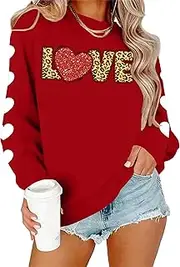 [YI XIANG RAN] Valentines Day Shirts Women: Sparkly Love Heart Valentines Day Sweatshirts Long Sleeve Shirts Pullover Tops