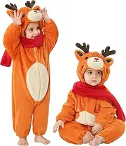 LOLANTA Unisex Baby Elk Costume, Toddler One-Piece Hooded Animal Fancy Dress Christmas Romper, Orange, 18-24 Months