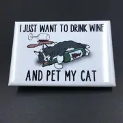 Funny Tuxedo Cat and Wine Magnet Handmade Kitty Gifts and Kitchen Decor